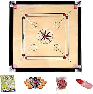 JTC Superior Matte Finish Practice Carrom Board for Serious Professional Practice with Coins Striker and Powder Beige ABC- Engineering Wood (32 x 32 Inches Carrom Board Style A)