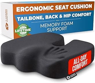 5 STARS UNITED Seat Cushion - Memory Foam Chair Cushion for Tailbone Pain Relief - Ergonomic Support for Coccyx, Sciatica & Butt - Office, Desk & Gaming Chair, Car Seat, Wheelchair, Airplane, Black