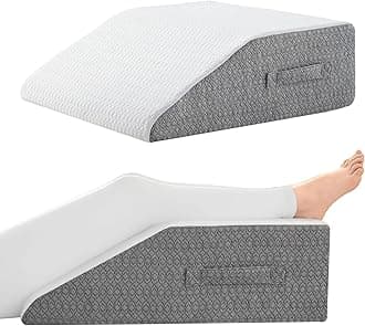 Leg Pillow for Elevation & Support, 24"x22"x10" Memory Foam Cushion with Grey White Patterned Polyester Cover, Ideal for Improving Circulation & Relaxing Leg