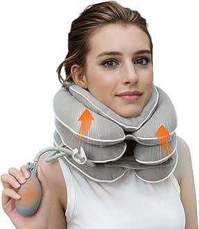 Neck Stretcher with Neck Brace,Cervical Traction Neck Device,Neck Relief Tool,Adjustable Inflatable Cervical Brace,Home Use Neck Decompression New Technology Breathable Fabric Washable(Gray)