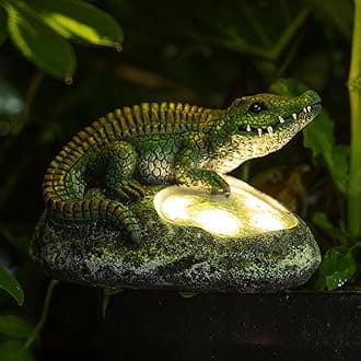Garden Statue Crocodile,Solar Crocodile Decor for Outdoor,Resin Crocodile Figurine with Solar Light for Patio,Balcony,Yard,Lawn Ornament,Perfect Garden Gift