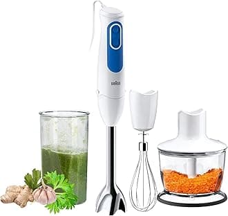 Braun Hand Blender MultiQuick 3 700W with 600ml BPA-free Beaker, 500ml Chopper, Whisk, Dual Speed, SplashControl & PowerBell Plus Technology MQ 3035 Sauce White"Min 1 year manufacturer warranty"