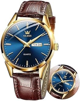 OLEVSMen Watch Leather Analog Quartz Male Dress Week Date Business Classic Luminous Leather Strap 3ATM Waterproof Wrist Watch Lovers