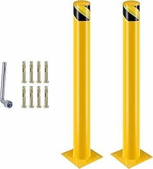Safety Bollard, 48-Inch Tall Steel Safety Bollard with 4.5-Inch Diameter, Yellow-Painted Steel, Equipped with 8 Anchor Bolts for Stability,Ideal for Traffic-Sensitive Zones(48inch 2 PCS).