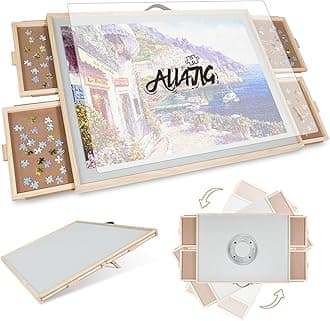 ALL4JIG 1500 Pieces 2-in-1 Tilting & Rotating Puzzle Board for Adults Gifts, Wooden Jigsaw Puzzle Table with 4 Drawers, Portable Board with Lazy Susan and Cover, 25.2" x 34.2"