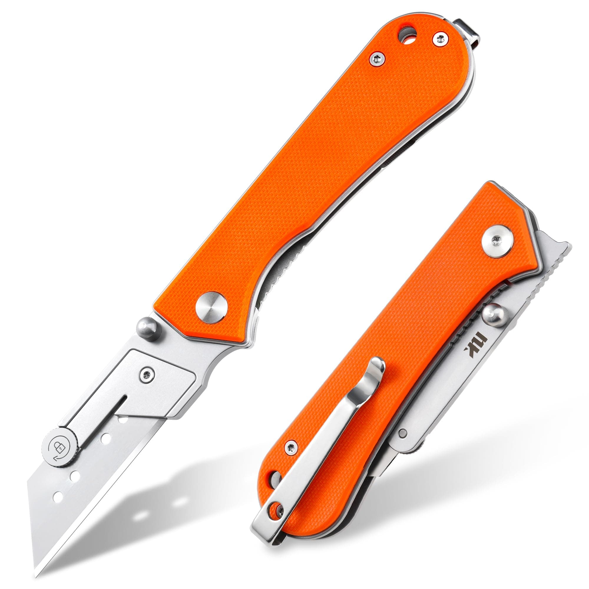 U23 Kumpanter Folding Utility Knife - Versatile EDC Knife with Quick-Release Blade, Compact Foldable Pocket Utility Knives - G10 Orange
