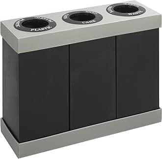 Trash Can Recycle Bin Combo, 28 Gallon Each (3 Bin), At Your Disposal Recycling Center, Black/Grey