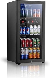 Beverage Refrigerator, 4.5 Cu.ft Mini Fridge with Double Glass Door, Cooler for Soda, Beer or Wine for Home, Office or Bar with Adjustable Removable Shelves (Black)