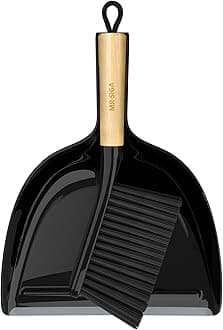 MR.SIGA Dustpan and Brush Set, Portable Cleaning Brush and Dustpan Combo with Bamboo Handle, Black, 1 Set