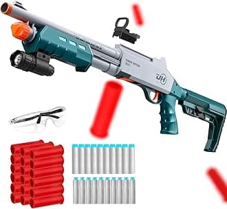 Safe Toy Double Barrel Gun for Boy with Ejecting Shell Soft Bullets,Realistic Model Shotgun Toys Foam Blaster Play Gun Toy with Soft Bullet Look Real Hunting Action for Children (Shotgun_Green)