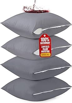 Utopia BeddingZippered Waterproof Throw Pillow Protectors (No Pillow Inserts), European (Pack of 4, Gray), Bed Bug Proof Decorative Pillow Encasement Covers for Outdoors, Bed, Couch 26 x 26 inches