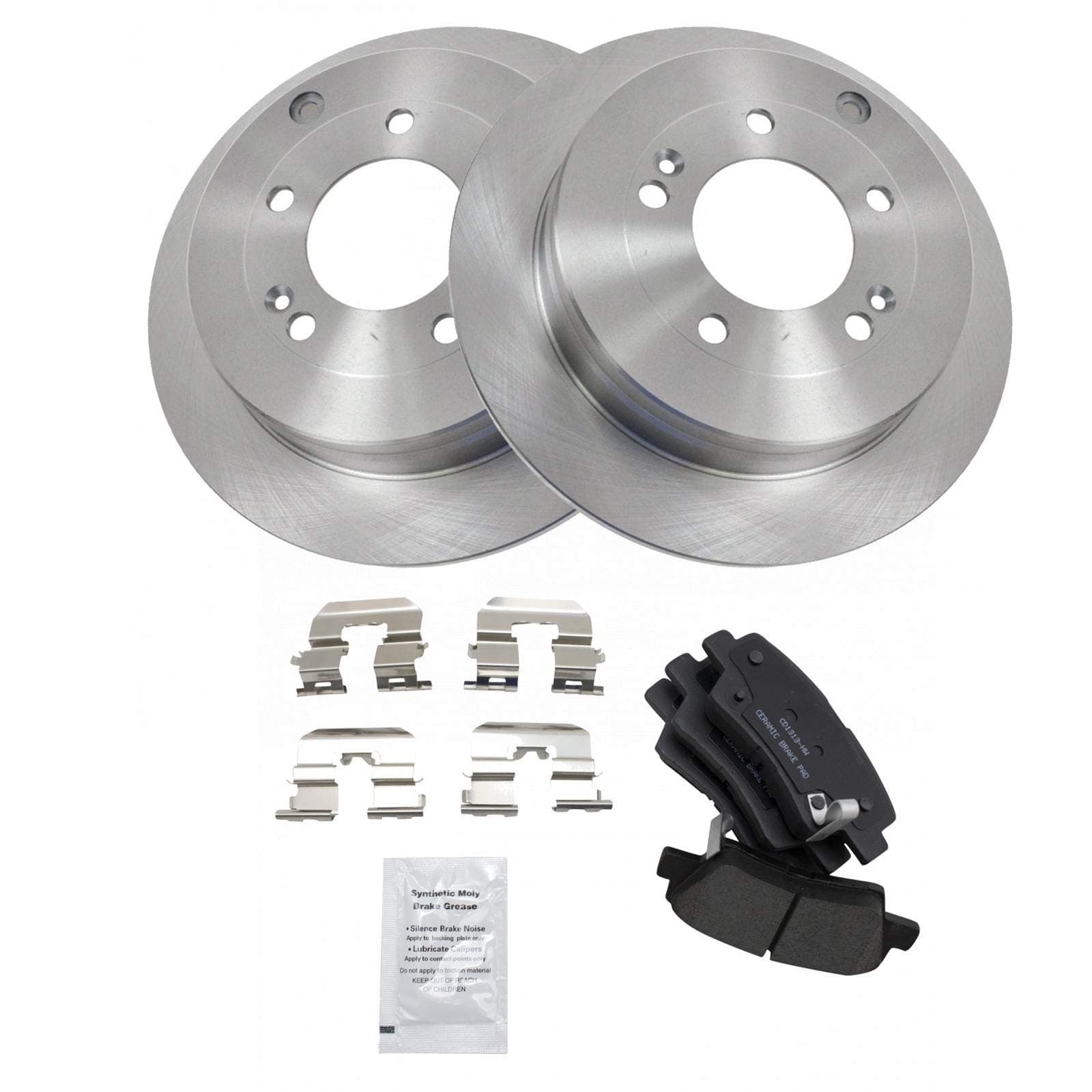 TRQ Rear Brake Pad and Rotor Set Ceramic Solid Rotors Compatible with 2010 Hyundai Azera 2007-2009 Kia Amanti