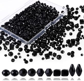 Crystal Beads, KEOGONG 660PCS Black Glass Beads with Container Box, Assorted Crystal Beads Bulk for Jewelry Making DIY Crafts Necklace Bracelet Earring Kit (4-6mm)
