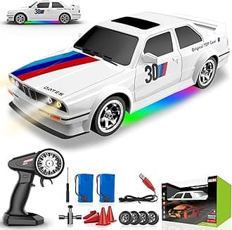 Remote Control Cars 1:16 Scale RC Drift Car 2.4Ghz 30KM/H High Speed 4WD RTR Racing Car with Drift Tires LED Lights 2PCS Rechargeable Batteries RC Sport Cars Toys for Adults Kids Gift,White