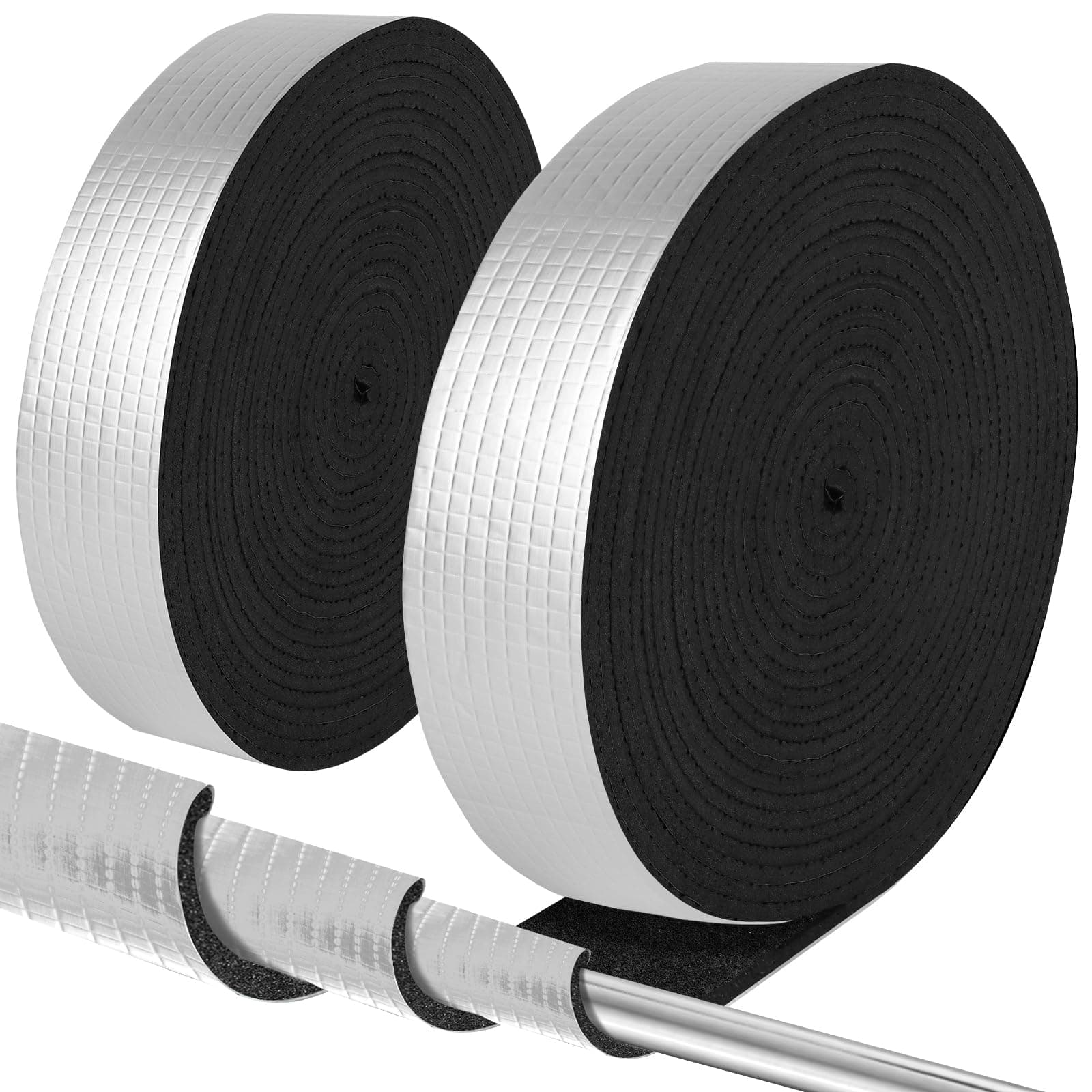 Pipe Insulation Wrap 2" Wide X 32.8 Ft Outdoor Foam And Foil Pipe Wrap Insulation Tape Self Adhesive for Winter Freeze Protection Insulation Wrap for Cold Hot Water Pipes for Reduce Heat Loss (1 Roll)