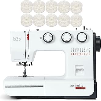 B35 Sewing Machine with 23 Built-In Stitches, 5mm Stitch Width, Front-Loading Hook, 1-Step Buttonhole, 10 Free Bobbins – Heavy Duty Quilting Kit with Needles, Threader, Light & Accessories