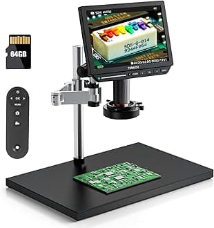 TOMLOV TM4K Flex Arm Digital Microscope 2000x, Spin Arm Soldering Microscope for Electronics Repair, 8" HDMI Coin Microscope with Ring Light, 52MP Larger Base 4K Video LCD Microscope for Adults, 64GB