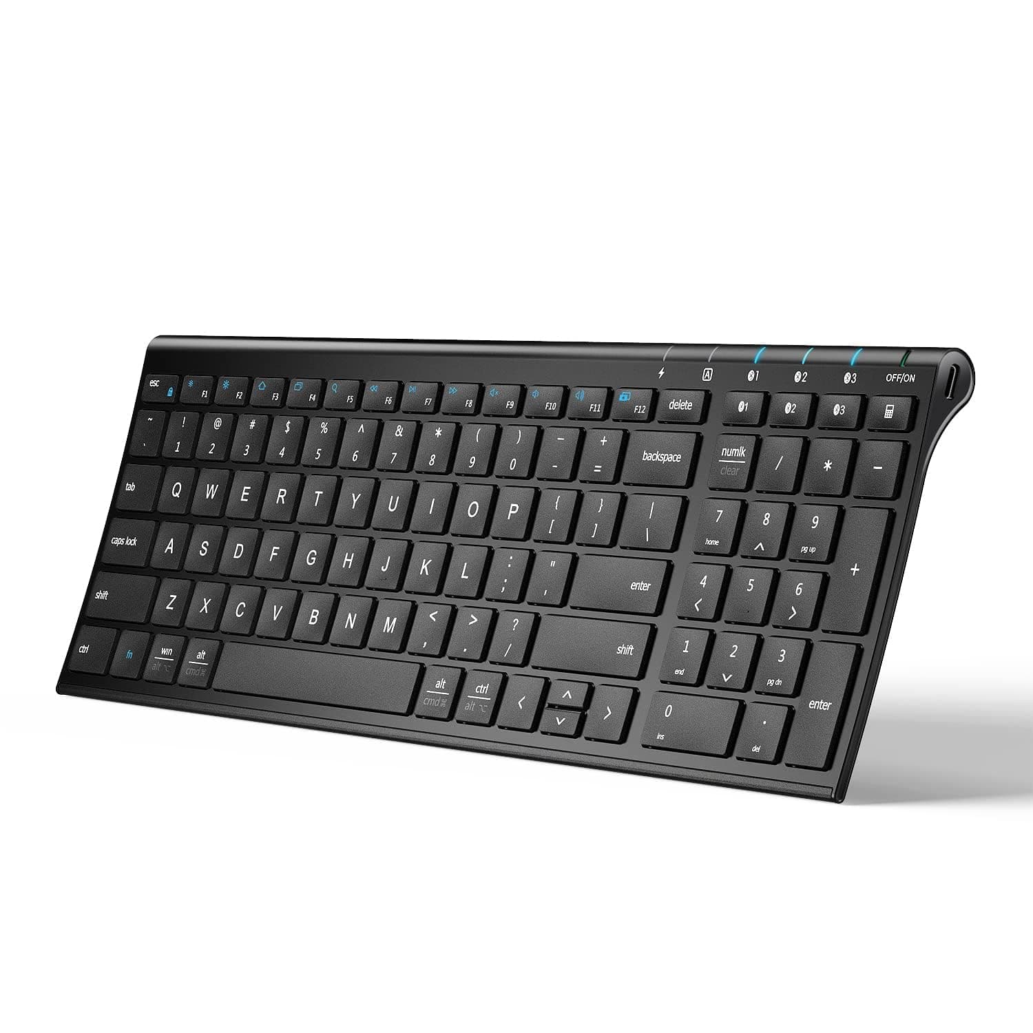 BK10 Bluetooth Keyboard, Universal Bluetooth 5.1 Wireless Keyboard with Number Pad, Ergonomic Design, Multi-Device Compatibility, Stable Connection for Mac, iPad, iPhone, Android, Windows