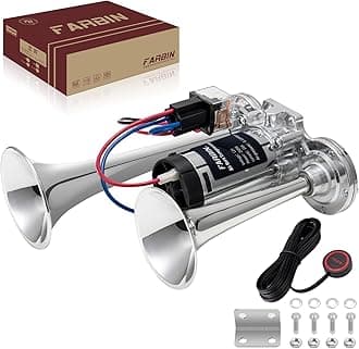 FARBIN Air Horn for Truck Train Horn for Car Loud Car Horn with Button Truck Horn with Compressor 12v Airhorns Horn Loud Dual Trumpet Chrome Plating