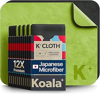 Koala Lens Cleaning Cloth | Japanese Microfiber | Glasses Cleaning Cloths | Eyeglass Lens Cleaner | Cloth Cleaners for Camera Glass Lenses and Screen Cleaning | Black & Green (Pack of 12)