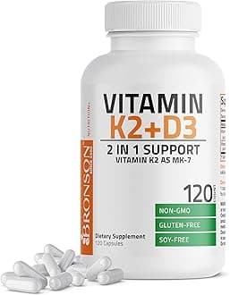 Bronson Vitamin K2 (MK7) with D3 Supplement - Vitamin D & K Complex Premium Non GMO, 120 Capsules