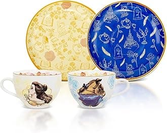 Toynk Disney Beauty and the Beast Bone China Teacup and Saucer, Set of 2 | Tea Party With Coffee, Espresso, Mocha