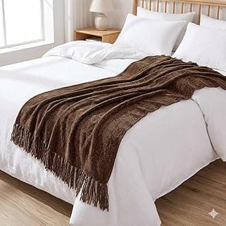 Cazimo Chenille Decorative Throw Blanket for Sofa & Chair | Super Soft All-Season Fringe Throw for Living Room | Fade Resistant, 60x50 Inches, Dark Coke
