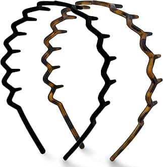Zig Zag Headbands for Women – Fashion Accessories for Slicked Back Styles - Comfortable Wavy Headbands | Comb Headband with Teeth | Ideal Gifts for Women - Black and Tortoise - 2 pcs