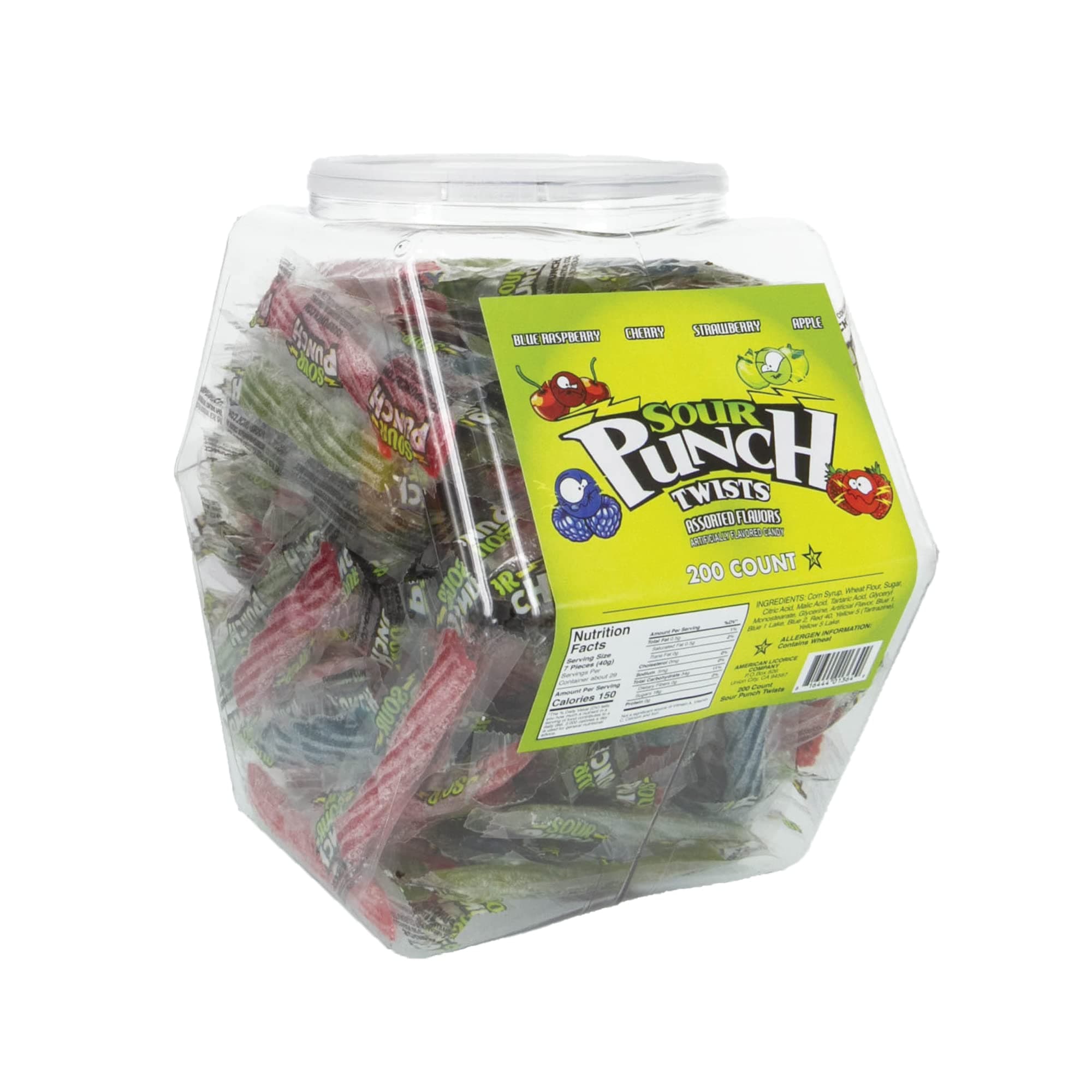 Straw Twists Bulk Pack | 200 Individually Wrapped Candy Sticks in Reusable Plastic Tub | Chewy Sour Candy Variety Pack in 4 Assorted Flavors, Assorted,Blue