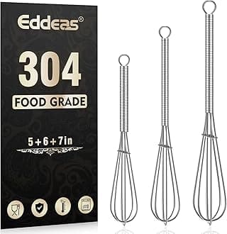 Small Whisk Stainless Steel, Mini wire whisk 3 Pieces, 5in, 6in & 7in Tiny Whisks Perfect for Whisking, Beating, Mixing Sauces & Blending Ingredients.