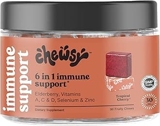 6-in-1 Immune Support Supplement Fruity Chews with Elderberry, Vitamin C, A & D, Zinc & Selenium - 30-Day Supply, Individually Wrapped Immunity Vitamins Chews for Adults and Kids (1)