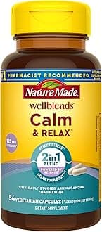 Nature Made Wellblends Calm & Relax, Ashwagandha 125mg, Magnesium 300 mg, 54 Vegetarian Capsules