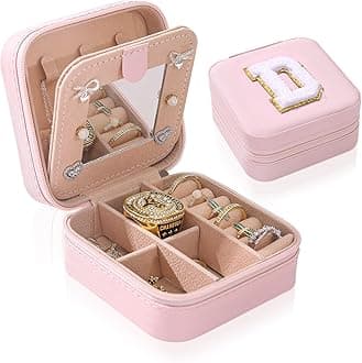 KElofoN Travel Jewelry Case with Mirror - Small Organizer Box for Girls & Women (Pink-D)