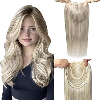 Toppers for Women Real Human Hair 360° Cover Hair Toppers for Women with Thinning 65g 14inch Hairpieces Ash Blonde to Platinum Blonde 6x7inch Large Base (#18P613Toppers-14inch)