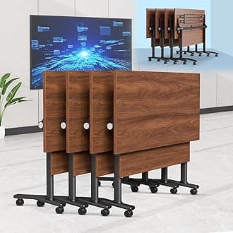 6-8 Person Conference Table Folding Conference Table for Office,Training, Seminar,Schools Modern Wood Conference Meeting Room Table Large Rectangular Conference Room Tables (4, Walnut, 55in)