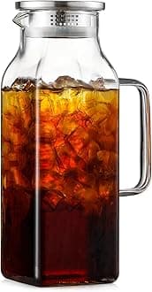 2 Quart (2 Liter 68 oz) Square Glass Pitcher with Lid and Spout, Water Pitchers with Handle for Fridge, Borosilicate Glass Carafe for Hot/Cold Drink, Large Jug for Iced Tea, Coffee,Juice,Milk,Beverage