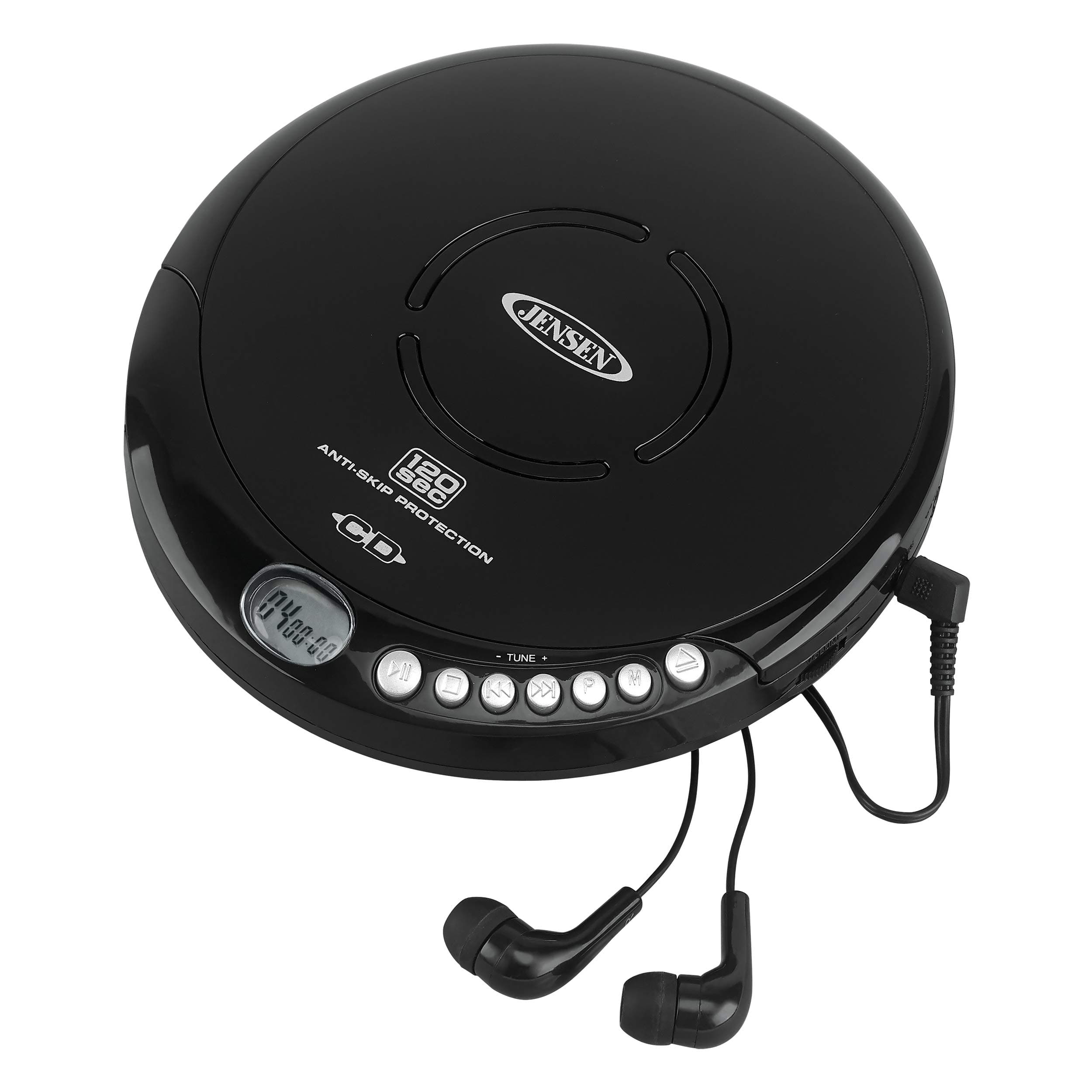 Jensen Portable CD-120 Portable Personal CD Player Compact 120 SEC Anti-Skip CD Player – Lightweight & Shockproof Music Disc Player & FM Radio Pro Sport-Earbuds for Kids & Adults (Black)