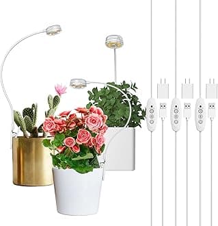 Grow Lights for Indoor Plants, Pot Clip LED Plant Light for Growing Full Spectrum, Plant Growing Lamp with 4-Level Dimmable, Auto On Off 3 6 12 Hrs Timer for Small Plants, White 5V 3-Pack