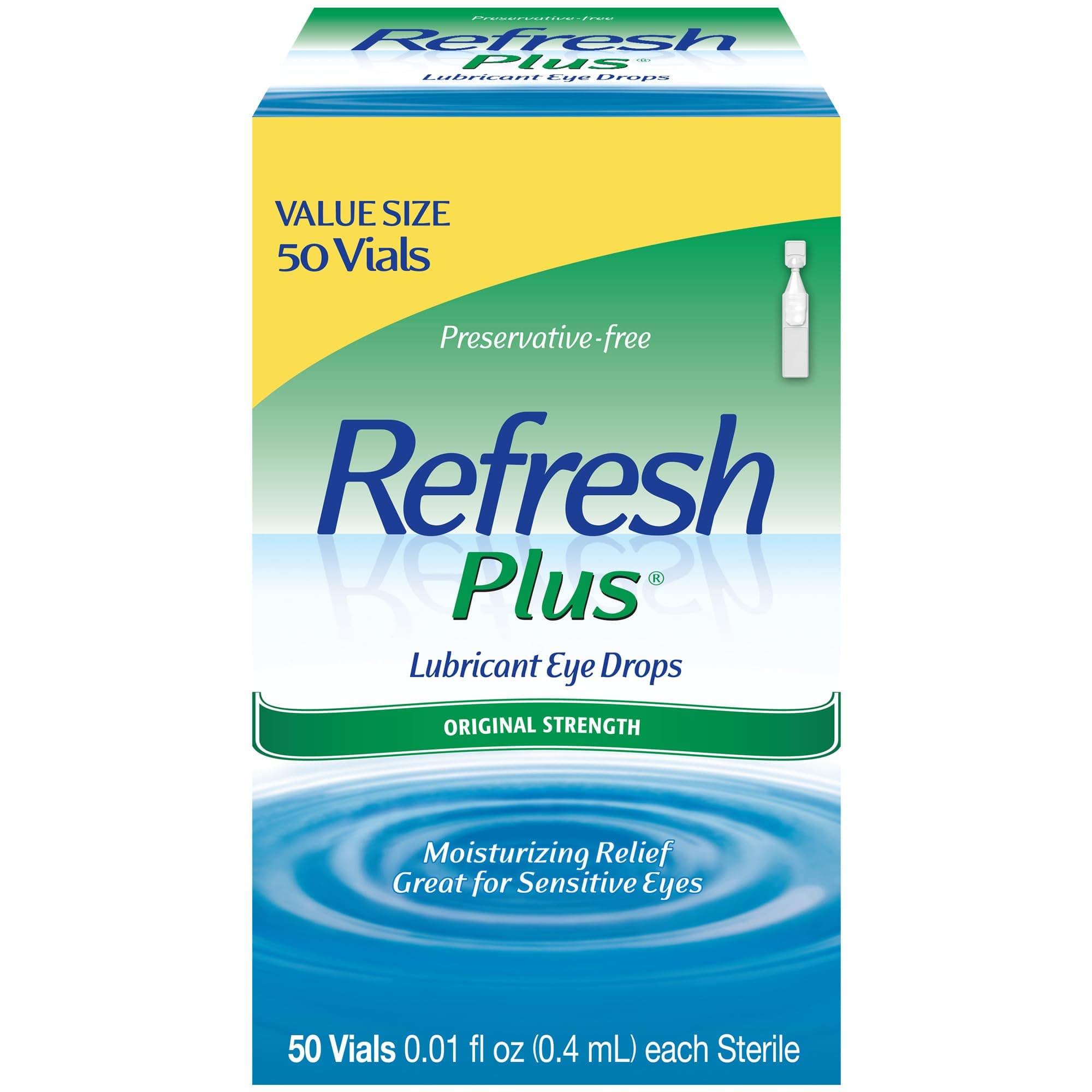 Plus Lubricant Eye Drops, 50 Single-Use Containers, 0.01 fl oz (0.4mL) each Sterile