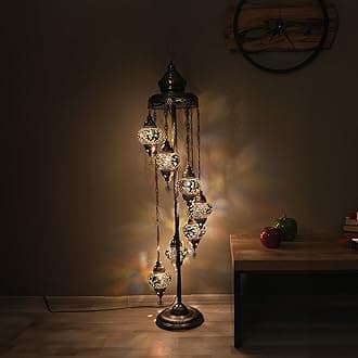 Asylove Turkish Floor Lamp, Mosaic Turkish Lamp, 7 GlobeFloor Lighting Standing Decorative Home Modern Designs Offer Handmade Glass 5 inch Globe - Total Dimensions 18 x 18 x 60 inch (Mix Yellow)