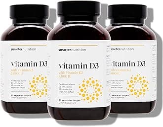 Vegan Vitamin D3 5000 IU + Natural Vitamin K2 1100 mcg in Organic Coconut & Olive Oil - D3 K2 Supplement for Immune & Bone Support - 180 Softgels[90 Day Supply]