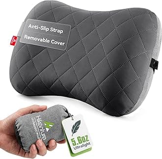 Hikenture Camping Pillow with Removable Cover - Ultralight Inflatable Pillow for Hiking,Backpacking - Upgrade Comfortable Ergonomic Air Pillow for Neck Support - Soft Travel Pillow in Car,Beach,Office