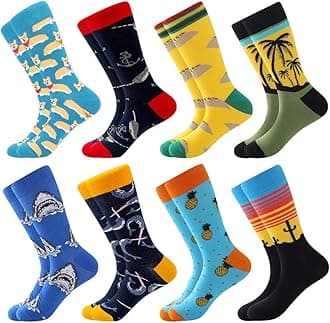 Men's Dress Cool Colorful Fancy Novelty Funny Casual Combed Cotton Crew Socks Pack Patterned Office Socks,Mid Calf Cool Crazy Socks Unique & Striking Design