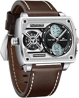 Watches Mens Stylish Digital Analogue Large Face Square Multi-Time Zone Wristwatch