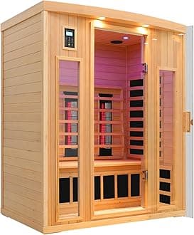 LTCCDSS Ceramic Infrared Sauna 3 Person, Low EMF Infrared Sauna, Hemlock Indoor Sauna with 2050W, 9 Heaters+3 Ceramic Heating Cube, 2 Bluetooth Speakers, Chromotherapy, LCD Display Dual Control