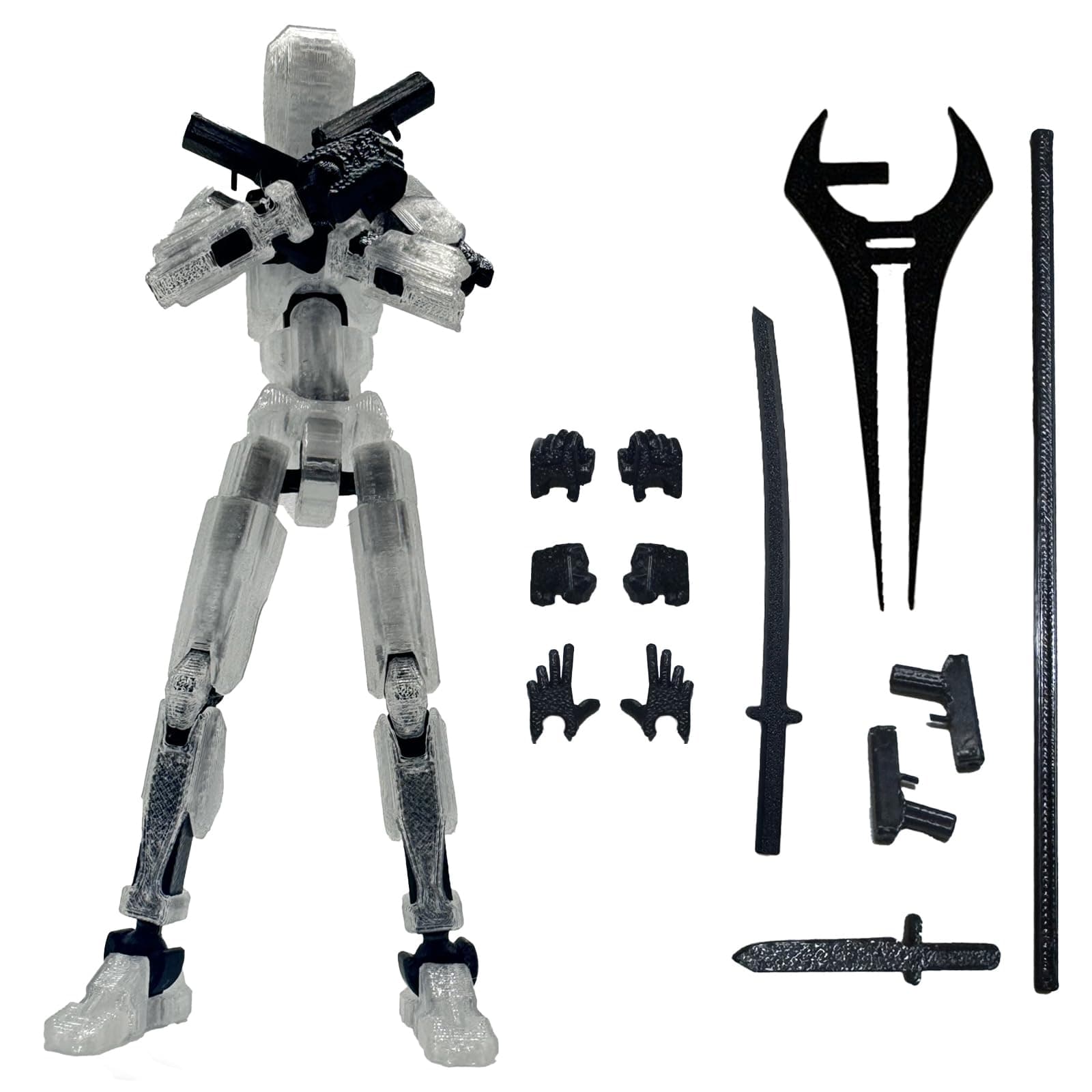3D Printed 5.54-inch Multi-Jointed Action Figures Dummy13, Full Body Mechanical Movable Toy, Multiple Accessories, Hand Painted Figure, Desk Decoration, Creative Gifts (Transparent)