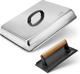 Stanbroil BBQ Grill Accessories Tool Kit - Multipurpose Stainless Steel Rectangular Roasting/Backing Pan and Cast Iron Burger Bacon Press