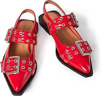 LunhonkSlingback Flats Ballerinas Flats Buckle Ballet Flats for Women Wide Welt Squared Block Heel Dress Shoes