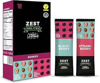 Fruit Snacks by Zest Delites, Fruit Leather, Healthy Snacks for Adults & Kids, Vegan Apple-Based Strips, Dried Strawberry-Peach-Blackberry-Plum Bars, 0.88 oz x 36