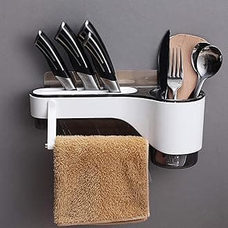 HOKIPO Plastic Magic Sticker Series Wall Mounted Spoon and Knife Holder for Kitchen (Standard, Model - AR2808)